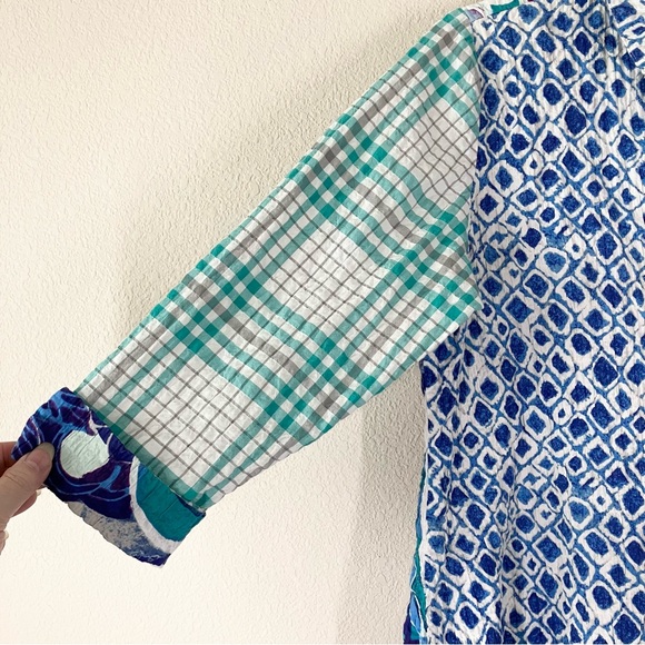 HABITAT Patchwork Button Up Shirt Blouse S Artsy Vacation Spring Boho Lagenlook - Picture 5 of 12